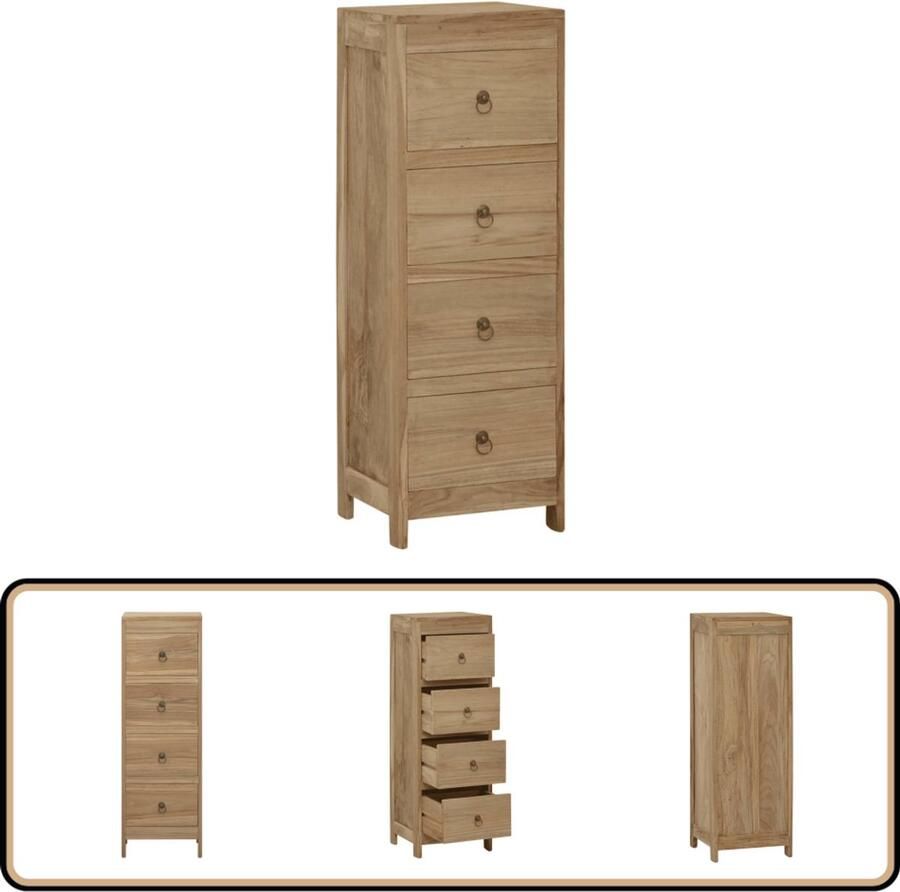 VidaXL Ladekast 30x30x90 cm massief teakhout Ladekast Teak Hout Bijzettafel Salontafel Opbergkast