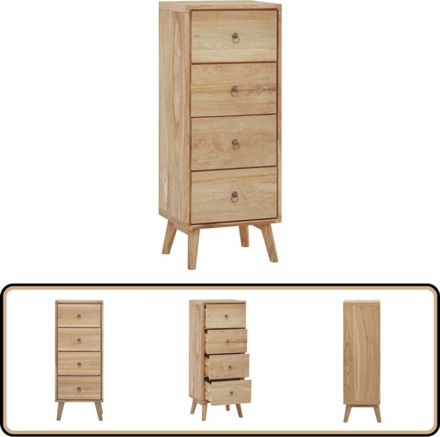 VidaXL Ladekast 4 lades massief teakhout 40x30x100 cm Ladekast Teak Hout Vintage Meubel Opbergkast Salontafel - Foto 2