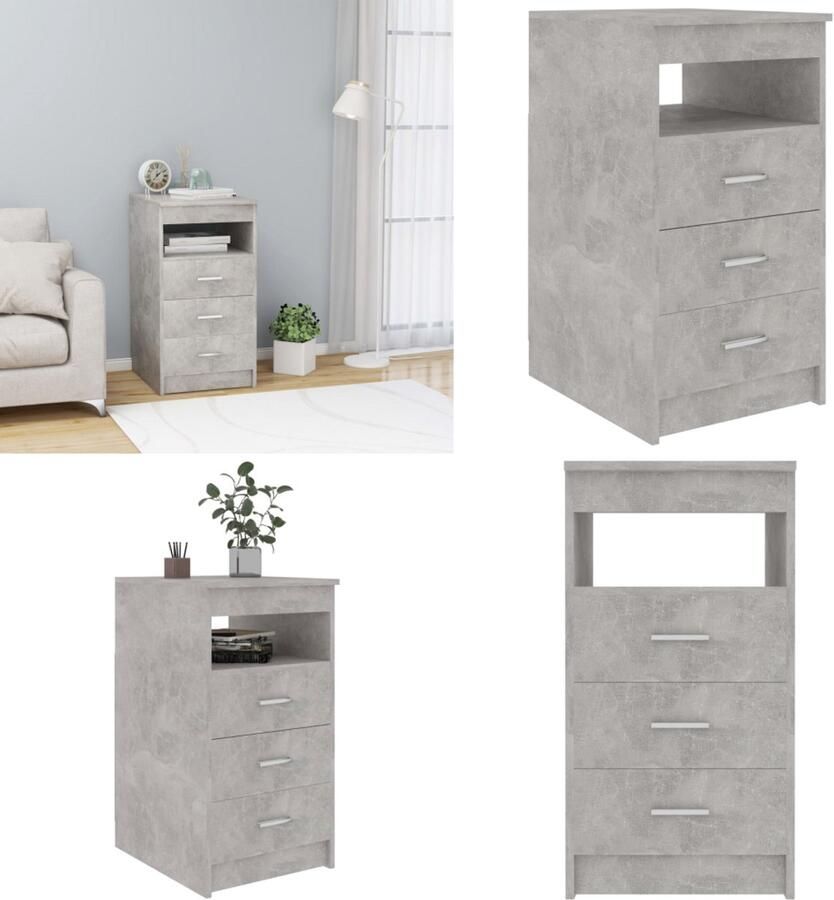 VidaXL Ladekast 40x50x76 cm bewerkt hout betongrijs Ladekast Ladekasten Opbergkast Opbergkasten