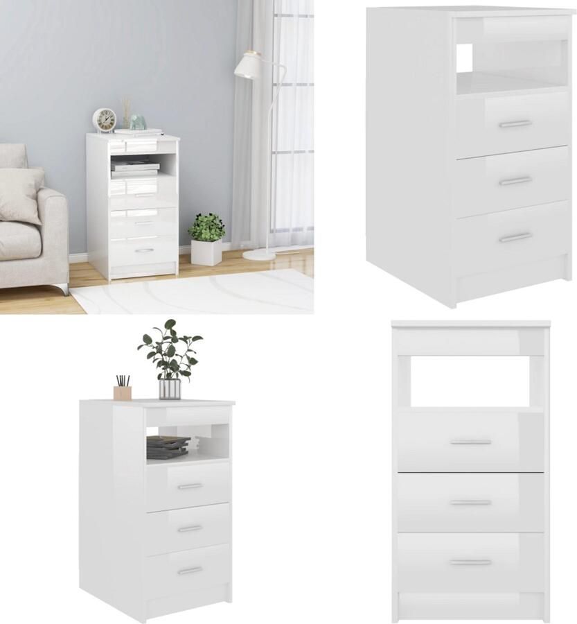 VidaXL -Ladekast-40x50x76-cm-bewerkt-hout-hoogglans-wit - Foto 2