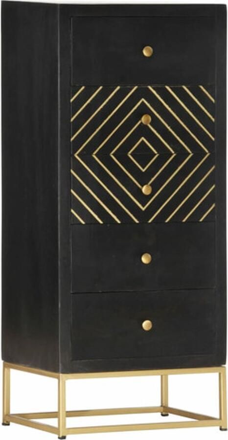 VidaXL -Ladekast-45x30x105-cm-massief-mangohout-zwart-en-goudkleurig - Foto 2