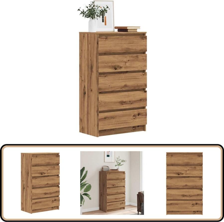 The Living Store Ladekast 60x36x103 cm bewerkt hout artisanaal eikenkleur Ladekast Kast Houten Lade Kast Opbergkast Salontafel