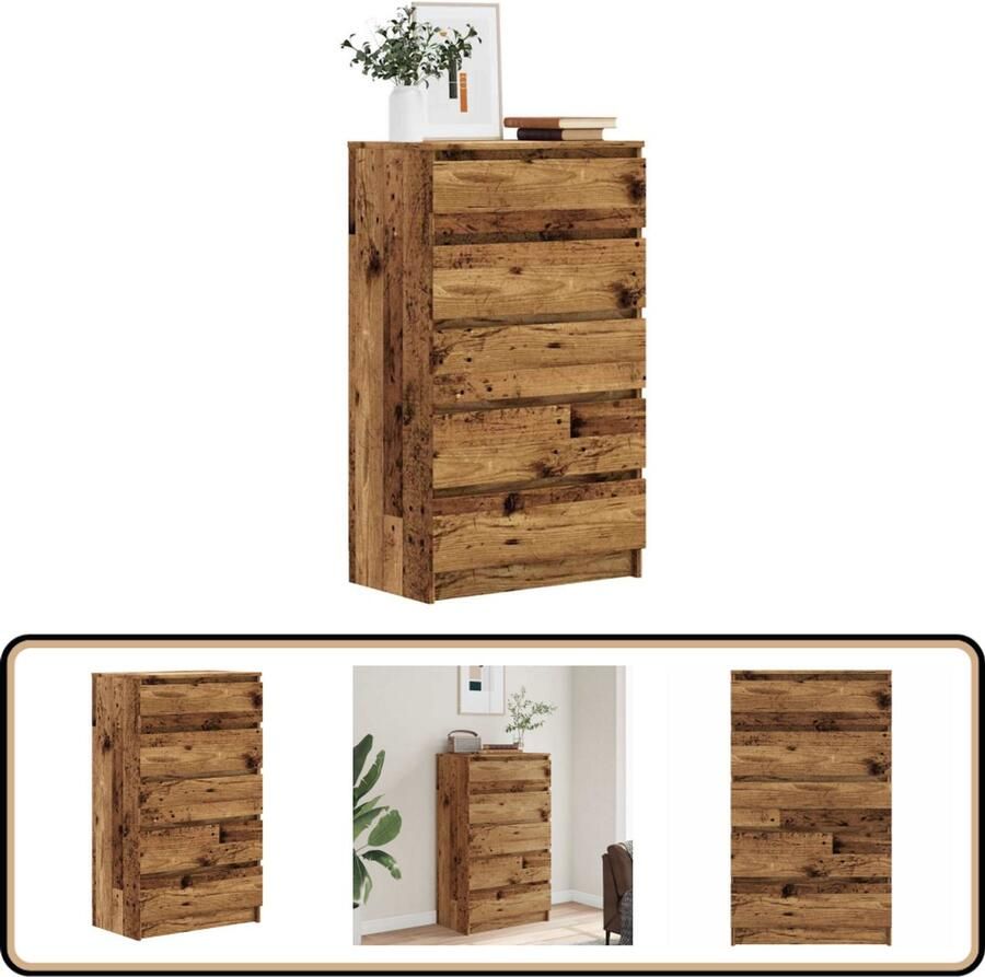 VidaXL Ladekast 60x36x103 cm Bewerkt Hout Oud Houtkleur Ladekast Houten Kast Opbergkast Vintage Kast Slaapkamermeubels