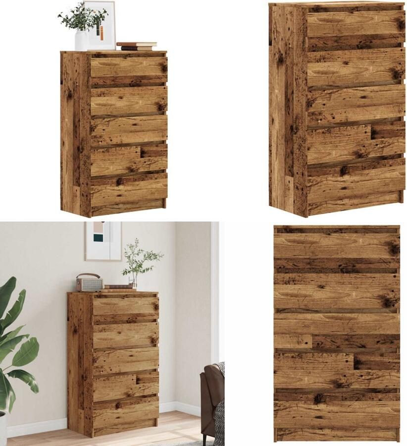 VidaXL Ladekast 60x36x103 cm bewerkt hout oud houtkleurig Ladekast Ladekasten Ladekastje Ladekastjes