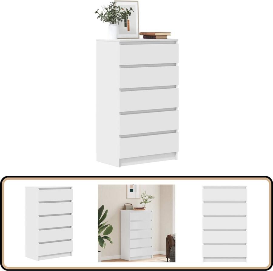 VidaXL Ladekast 60x36x103 cm Bewerkt hout Wit Ladekast Houten Ladekast Opbergkast Badkamermeubilair Woonaccessoires