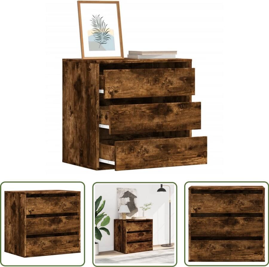 VidaXL Ladekast 60x41x58 cm bewerkt hout gerookt eikenkleurig Houten Ladekast Gerookte Eiken Kleur Opbergkast