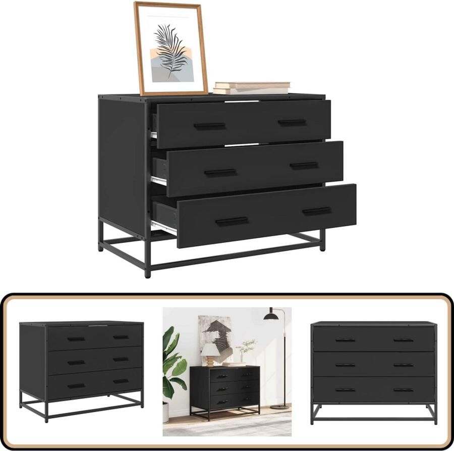 VidaXL Ladekast 70x41x56 cm Zwart Bewerkte Hout Ladekast Houten Lade Kast Opslagkast Industrieel Meubel Vintage Kast