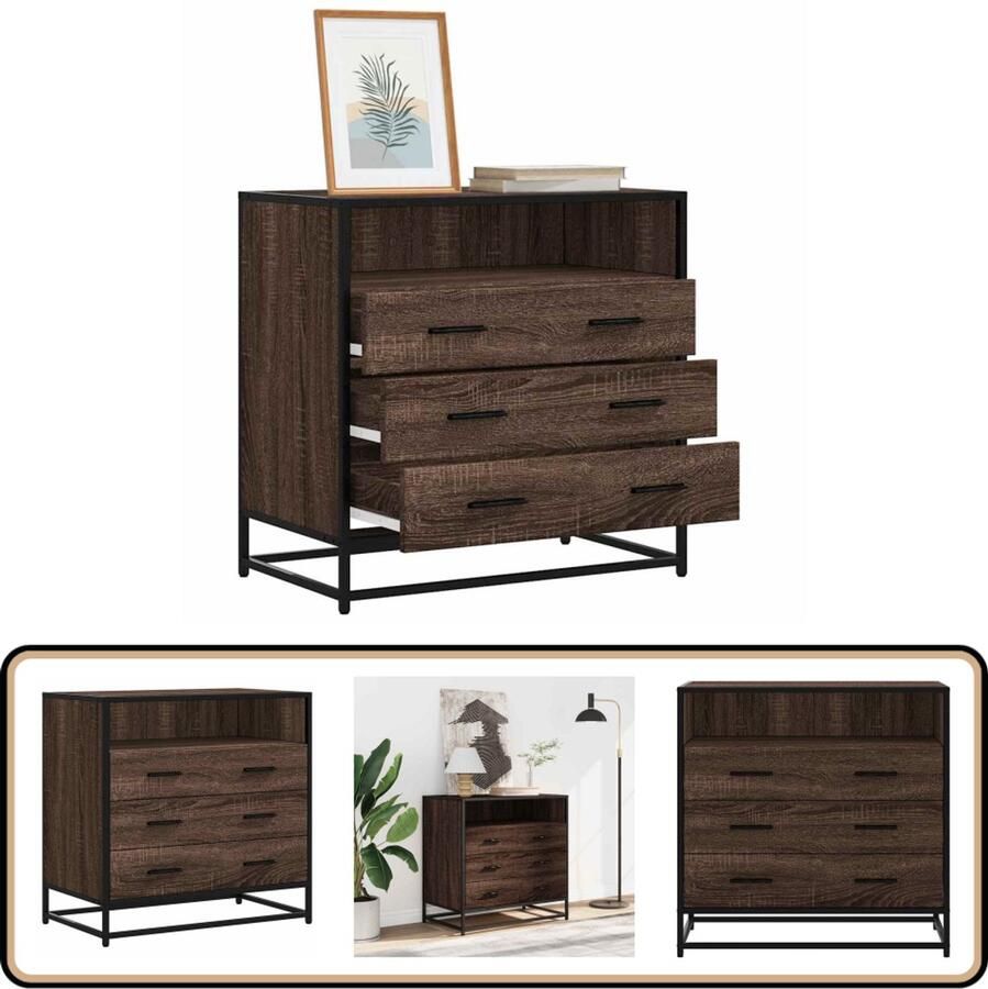 VidaXL Ladekast 70x41x70 cm Bruin Eikenlook Ladekast Houten Ladekast Industrieel Meubel Opbergkast Vintage Kast