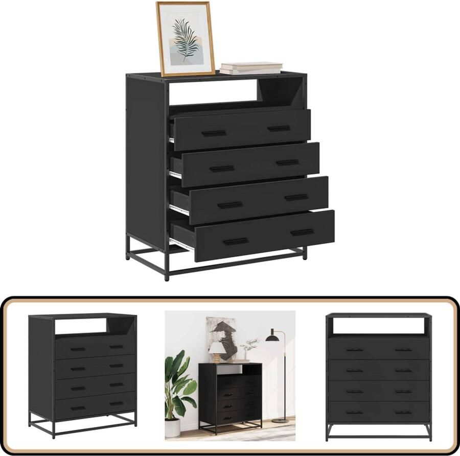 VidaXL Ladekast 70x41x83 5 cm Bewerkt hout Zwart Ladekast Ladekasten Ladekastje Ladekastjes