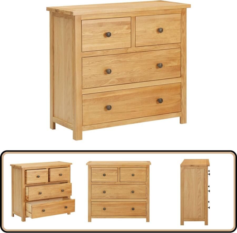 VidaXL Ladekast 80x35x75 cm Massief Eikenhout Ladekast Eikenhouten Meubel Rustic Furniture Vintage Style Opslagkast