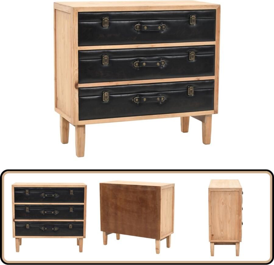 VidaXL Ladekast 80x36x75 cm vurenhout met 3 lades Retro Kast Ladekast Hout Kast Salontafel Opslagkast