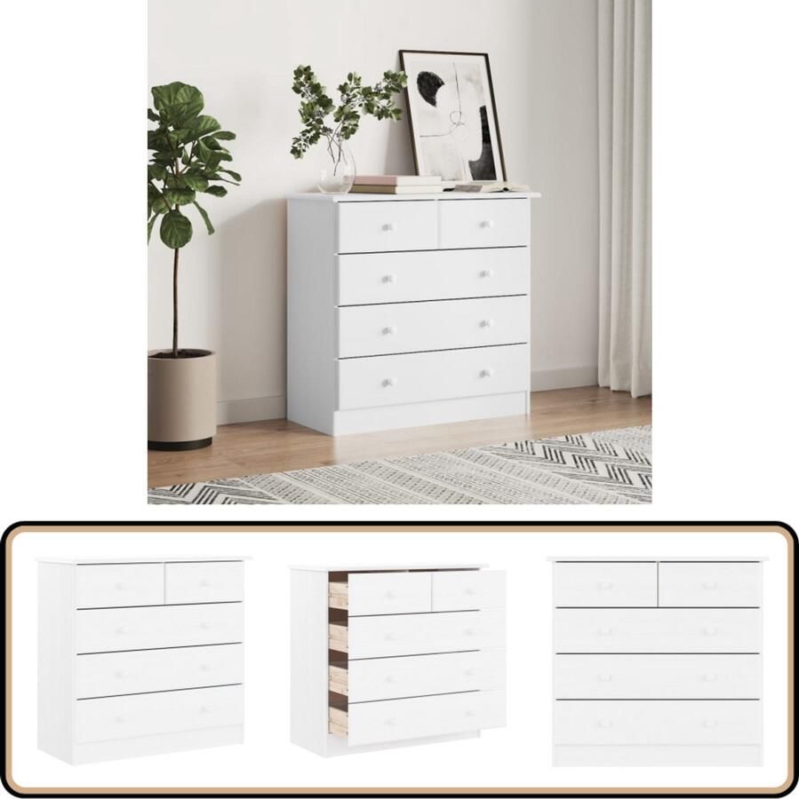 VidaXL Houten Ladekast ALTA 77x35x73 cm massief grenenhout wit Grenenhouten Ladekast Vintage Ladekast Salontafel