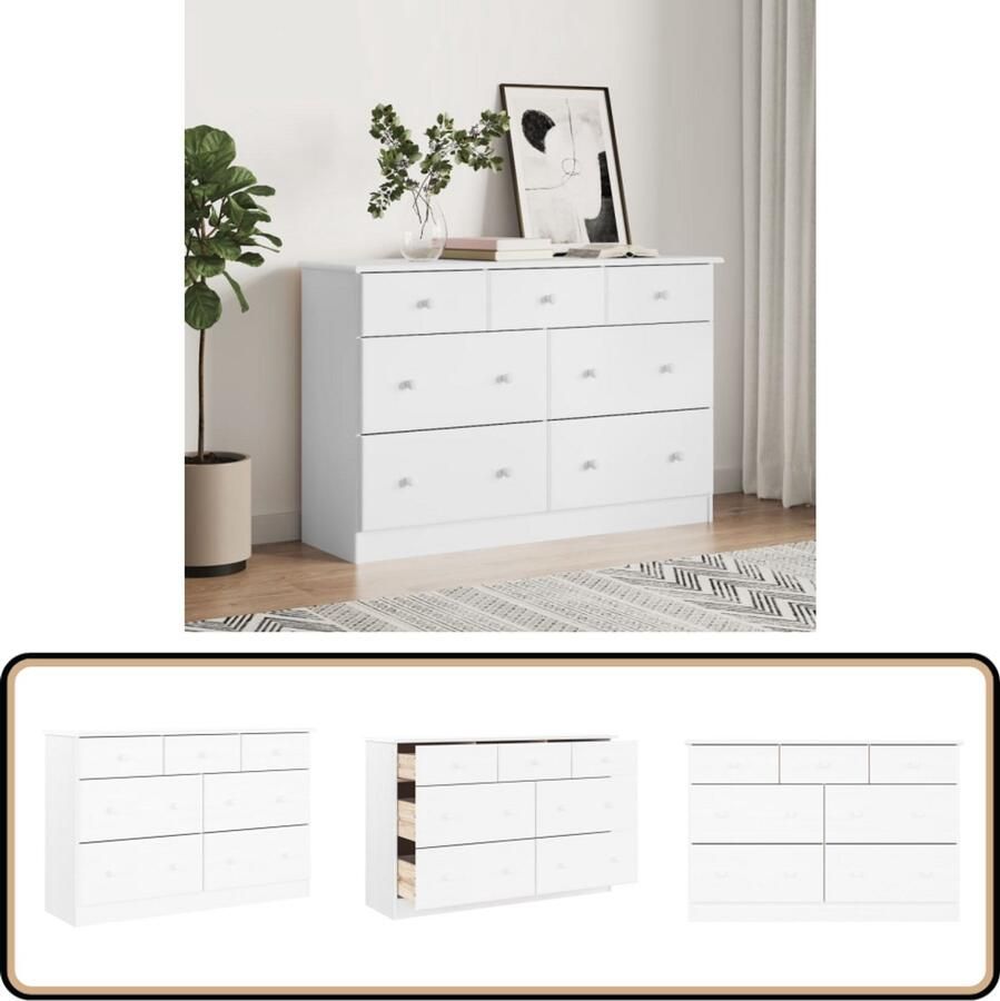 VidaXL Ladekast ALTA Wit Massief Grenenhout Ladekast Houten Ladekast Grenenhouten Ladekast Opbergkast Vintage Ladekast