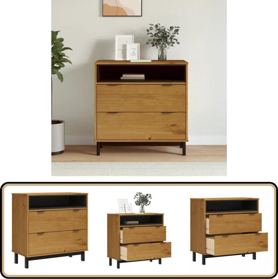 VidaXL Ladekast FLAM 80x40x80 cm Grenenhout Ladekast Houten Kast Grenenhouten Kast Opbergkast Salontafel