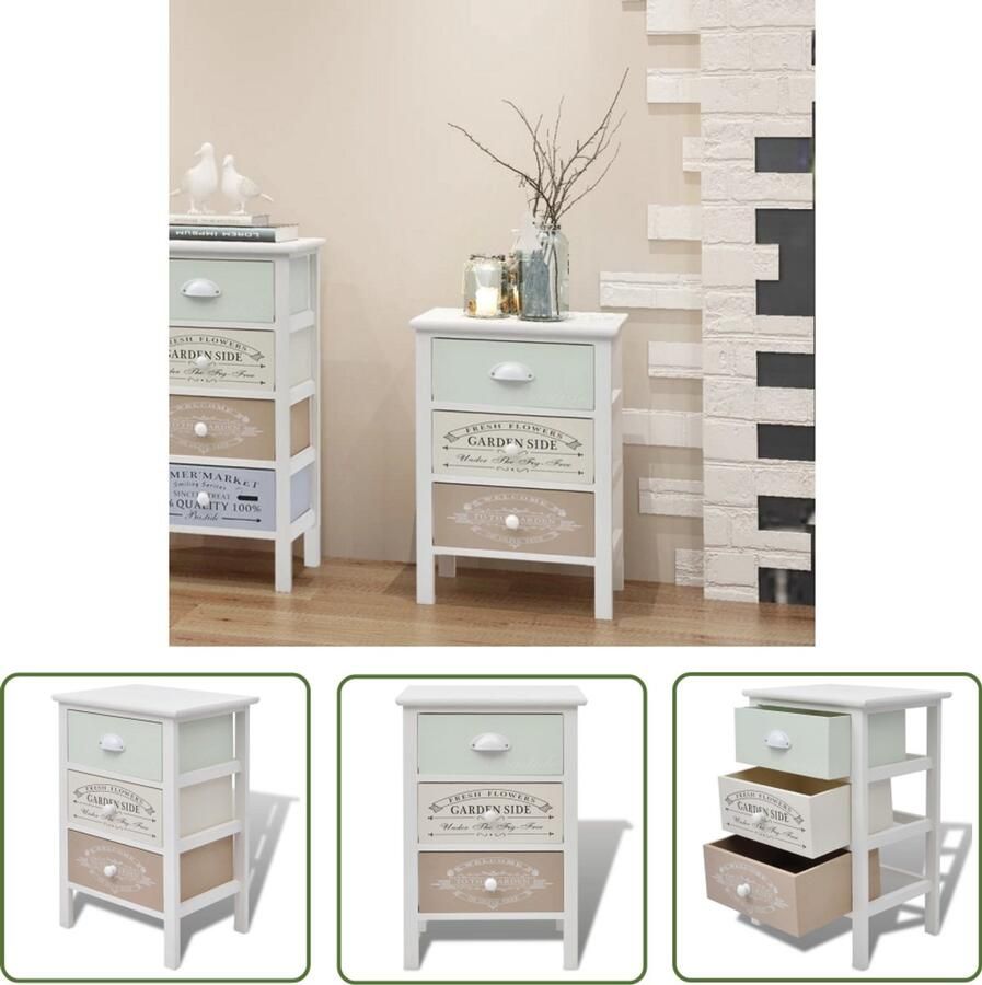 VidaXL Ladekast Franse stijl Hout 3 lades Opslagkast Landelijke Stijl Franse Kast Meubilair Slaapkamer Commode Dressoir Wit