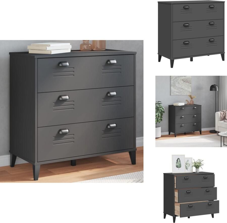 VidaXL Ladekast Ladekasten Kast Opbergkast Ladekastje VIKEN bewerkt hout antracietgrijs