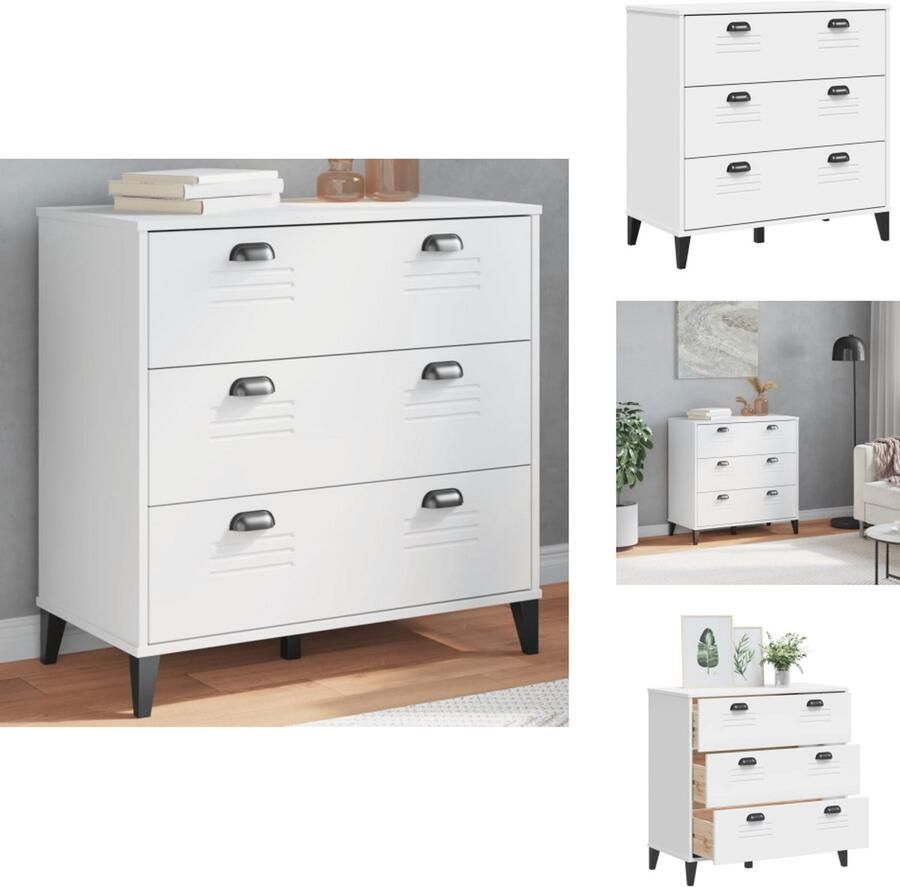 VidaXL Ladekast Ladekasten Kast Opbergkast Ladekastje VIKEN bewerkt hout wit