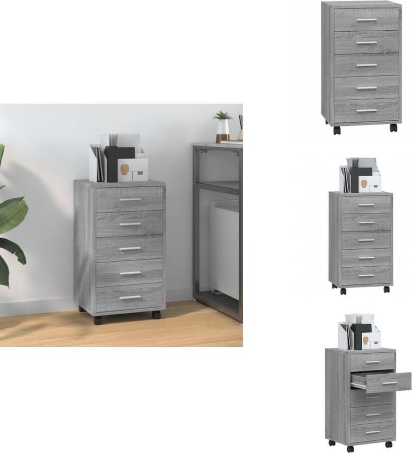 VidaXL Ladekast Ladekasten Ladekastje Kastje Ladekast met wieltjes bewerkt hout grijs sonoma eiken