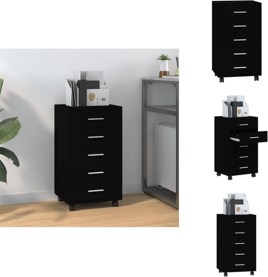 VidaXL Ladekast Ladekasten Ladekastje Kastje Ladekast met wieltjes bewerkt hout zwart