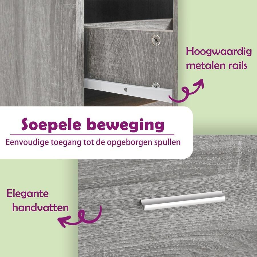 The Living Store Dressoirs 3 st bewerkt hout grijs sonoma eikenkleurig Dressoir Houten Dressoir Grijze Dressoir Salontafel Tv Tafel