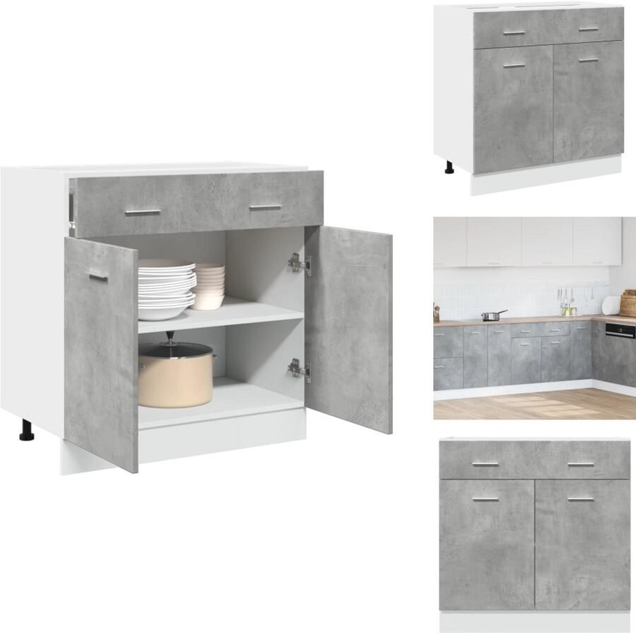 VidaXL Ladekast Ladekasten Onderkast Onderladekast Onderkast met lade 80x46x81 5 cm bewerkt hout betongrijs