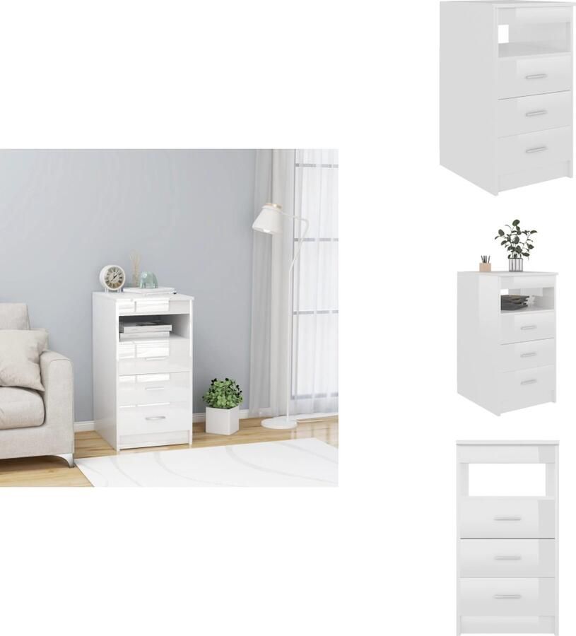 VidaXL Ladekast Ladekasten Opbergkast Opbergkasten Ladekast 40x50x76 cm bewerkt hout hoogglans wit