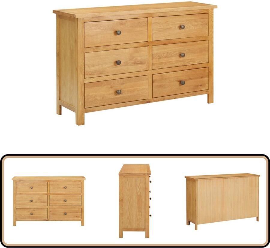 VidaXL Ladekast Massief Eikenhout 6 Lades Ladekast Houten Ladekast Eikenhouten Ladekast Vintage Ladekast Landelijke Ladekast
