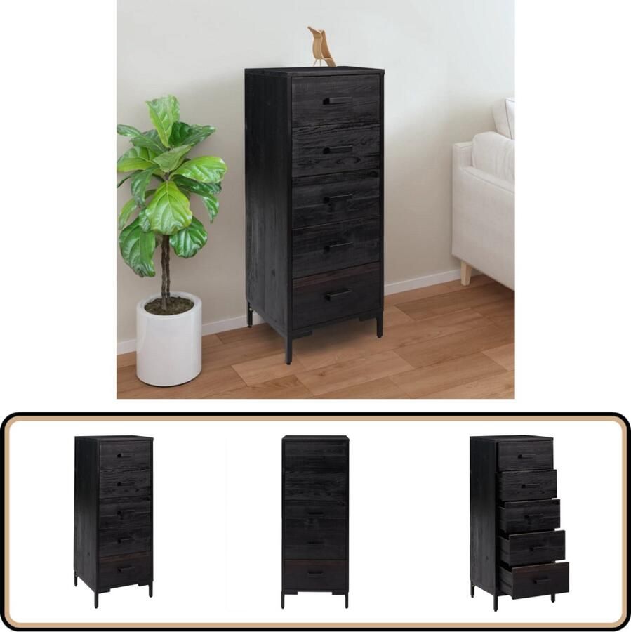 VidaXL Ladekast Massief Grenenhout Zwart Ladekast Hoogslaapkast Vintage Kast Industrieel Design Grenenhouten Kast - Foto 2