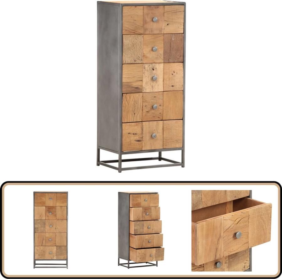 VidaXL Ladekast Massief Hout 45x30x100 cm Opbergkast Lade Kast Houten Kast Bruine Kast Recycled Wood Furniture