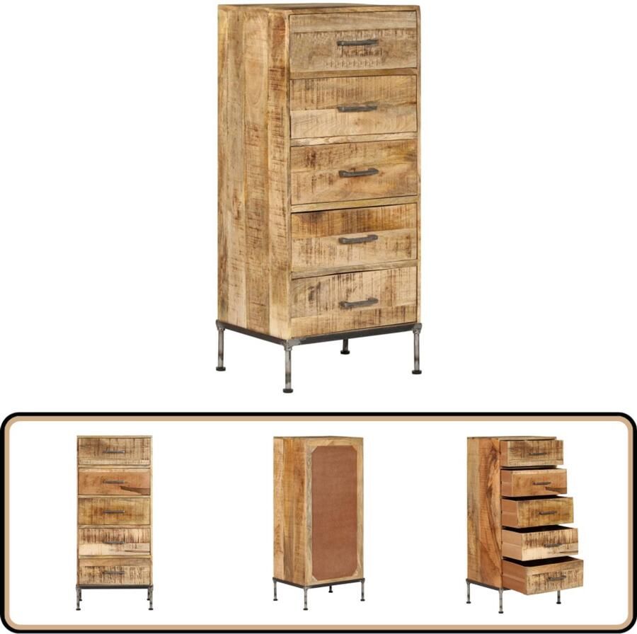 The Living Store Ladekast 45x35x106 cm massief mangohout Ladekast Mangohout Meubels Vintage Kast Industrieel Design Opberglade