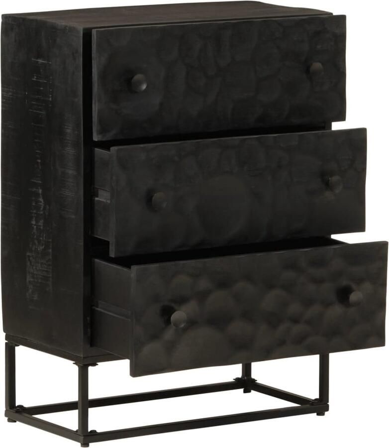 The Living Store Ladekastje 55x30x76 cm massief mangohout en ijzer zwart Ladekast Mangohouten Kast Opbergkast Salontafel Tv Tafel - Foto 2