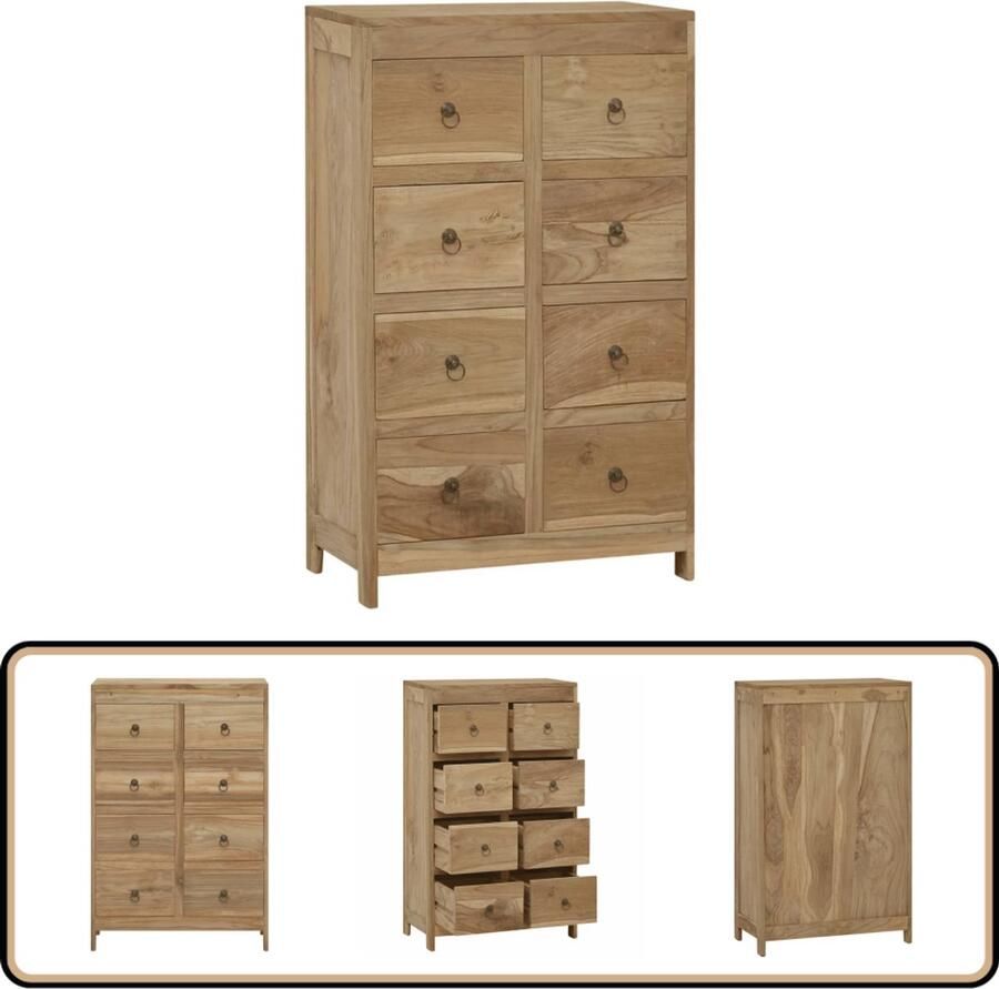 VidaXL Ladekast Massief Teakhout 8 lades 55x30x90 cm Ladekast Teak Hout Vintage Kast Opbergkast Salontafel