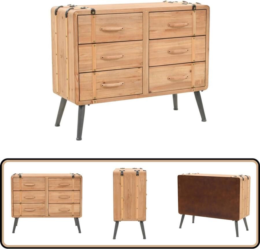 The Living Store Retro Houten Ladekast 91 x 35 x 73 cm Met 6 lades Massief vurenhout Retro Kast Ladekast Hout Meubel Vurenhout Kast Vintage Kast - Foto 2