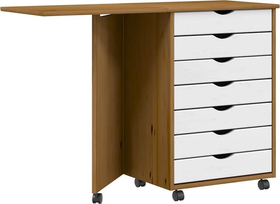 VidaXL Ladekast met bureau MOSS verrijdbaar massief grenen honingbruin