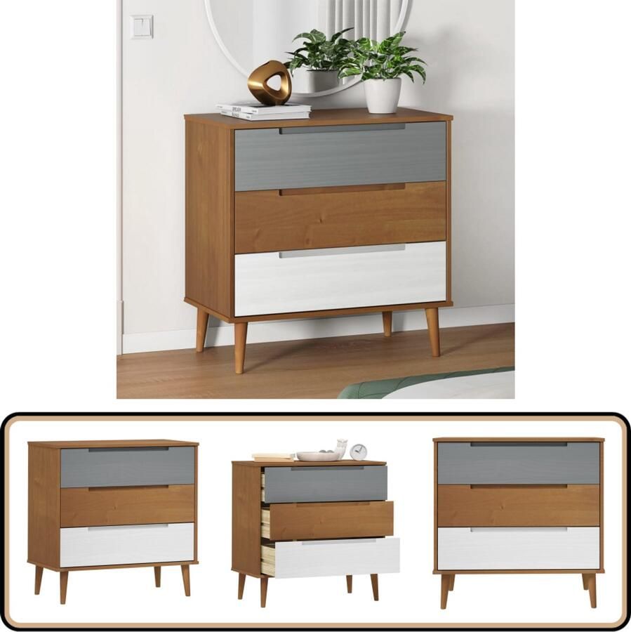 VidaXL Ladekast MOLDE 80x40x80 cm bruin hout Ladekast Scandinavisch Design Grenenhout Vintage Opbergkast