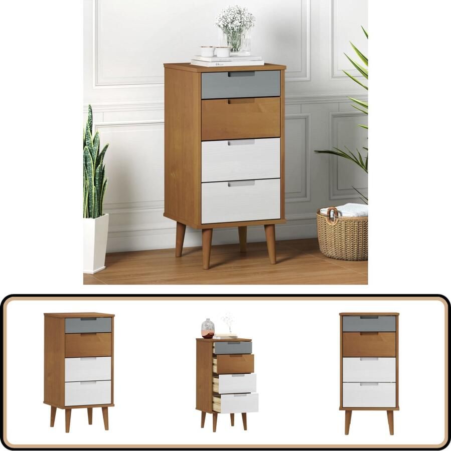 VidaXL Ladekast MOLDE Bruin 40x35x82 cm Ladekast Scandinavisch Wonen Grenenhouten Meubilair Vintage Kast Opbergkast