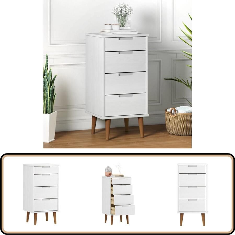 VidaXL Ladekast MOLDE massief grenenhout wit Ladekast Scandinavisch Design Grenenhout Vintage Opbergkast