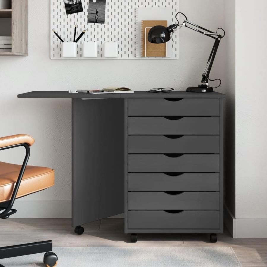 VidaXL Ladekast MOSS Massief Grenenhout Grijs Verrijdbare Kast Bureaukast Houten Kast Grijze Kast Opbergkast Multifunctionele Kast Thuiskantoor - Foto 2