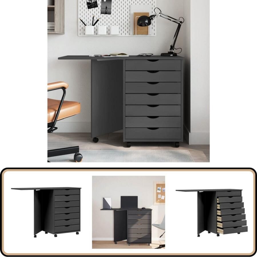 VidaXL Ladekast MOSS Massief Grenenhout Grijs Verrijdbare Kast Bureaukast Houten Kast Grijze Kast Opbergkast Multifunctionele Kast Thuiskantoor