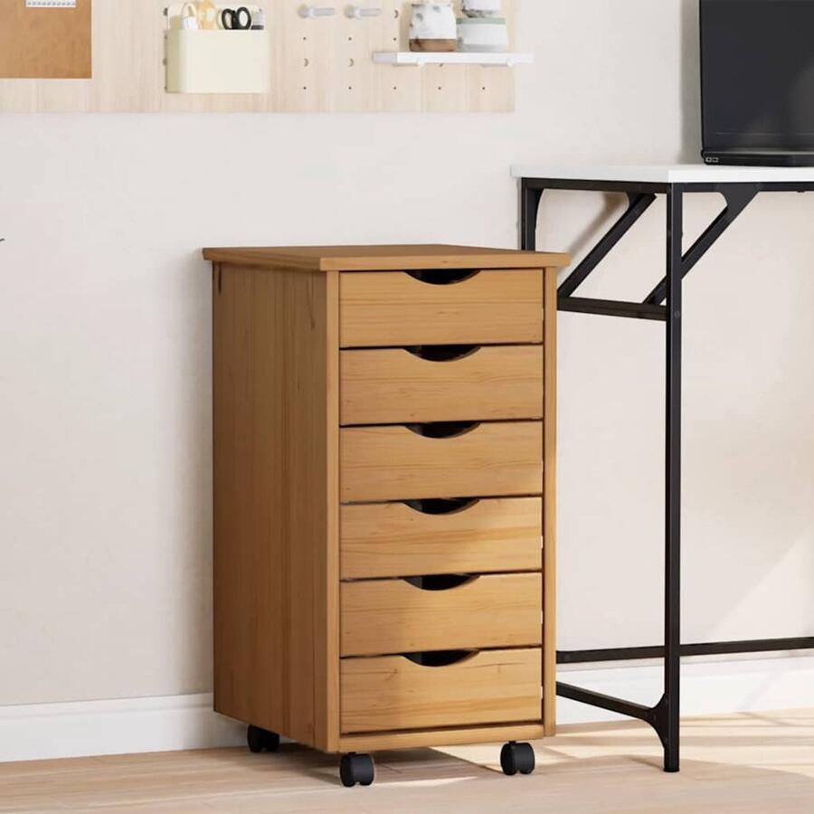 VidaXL Ladekast MOSS Verrijdbaar Grenenhout Verrijdbare Ladekast Houten Kast Ladekast Met Laden Opslagoplossing Bureaustools