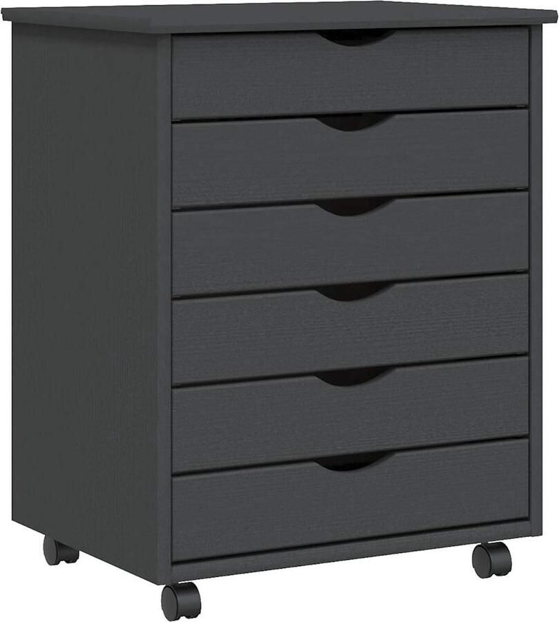 VidaXL Ladekast MOSS Massief Grenenhout Grijs Verrijdbare Ladekast Houten Kast Grijze Kast Bureaustool Opslagoplossing Ladenkast Thuiskantoor