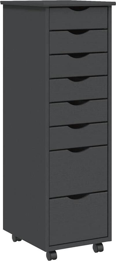 The Living Store MOSS Verrijdbare Ladekast 34 x 39 x 103 cm Grijs met Flexibele Wielen Voldoende Opbergruimte en Massief Grenenhout Verrijdbaar Ladenkast Houten Kasten Opberglade Grenoblehouten Meubels Flexibele Wielen - Foto 2