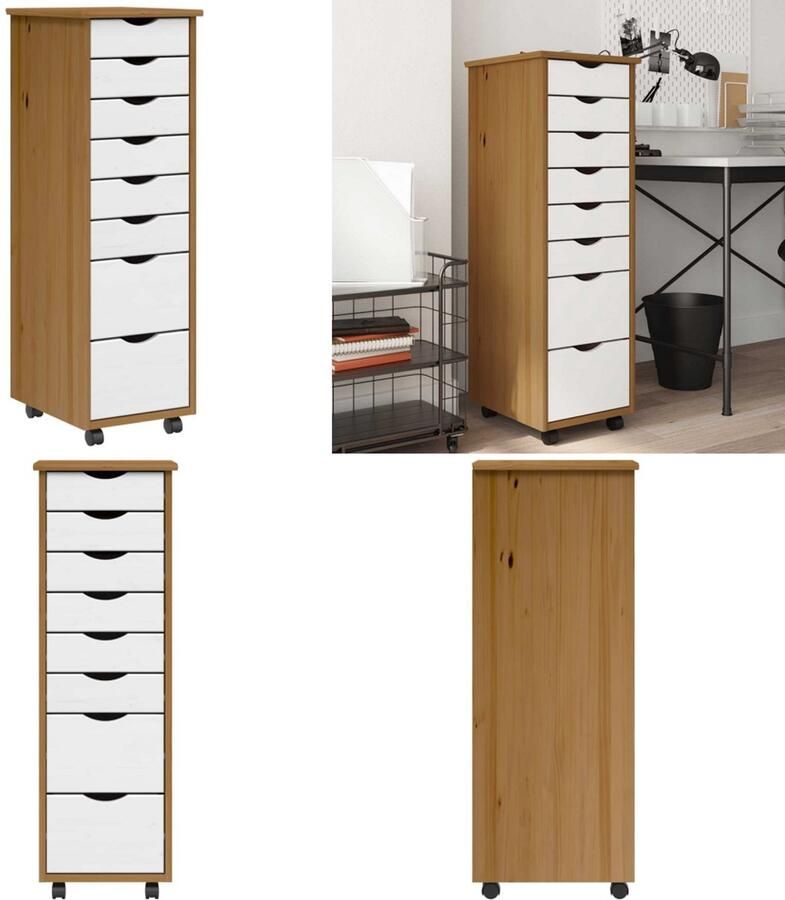 VidaXL Ladekast MOSS verrijdbaar massief grenenhout honingbruin Bureaukast Bureaukasten Ladekast Ladenkast