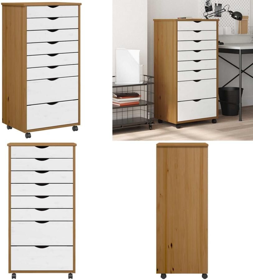 VidaXL Ladekast MOSS verrijdbaar massief grenenhout honingbruin Bureaukast Bureaukasten Ladekast Ladenkast