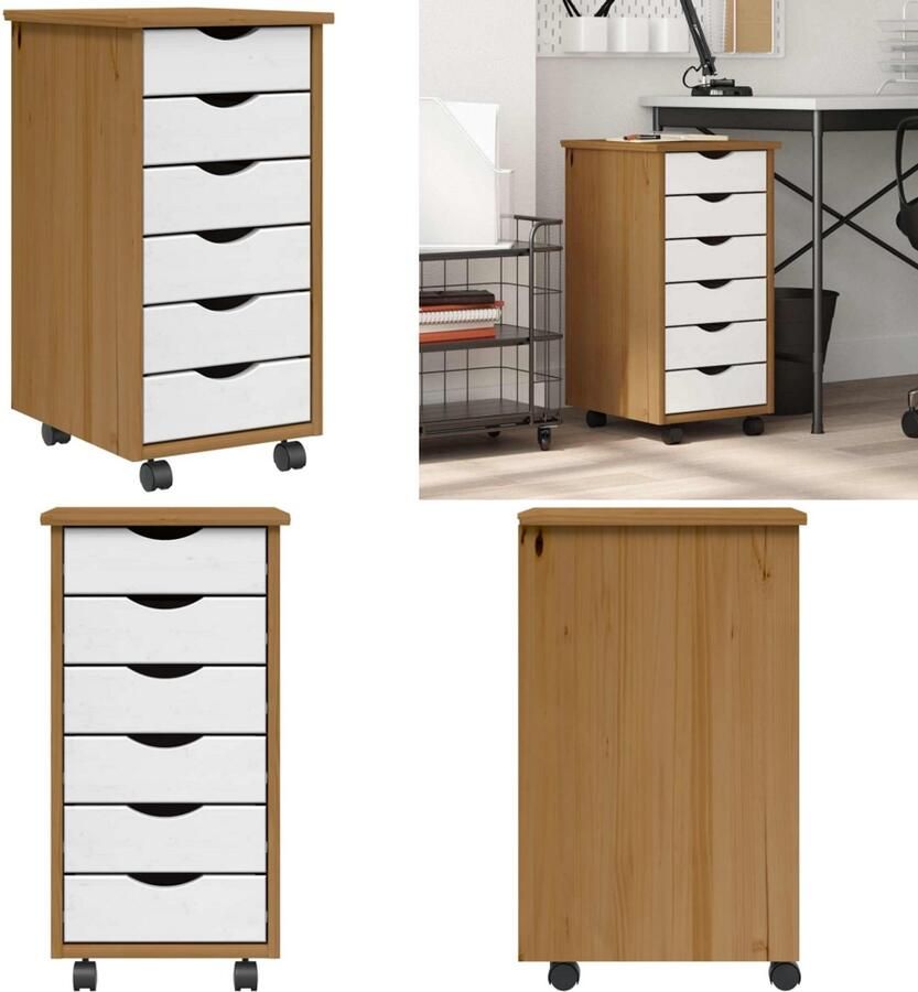 VidaXL Ladekast MOSS verrijdbaar massief grenenhout honingbruin Bureaukast Bureaukasten Ladekast Ladenkast