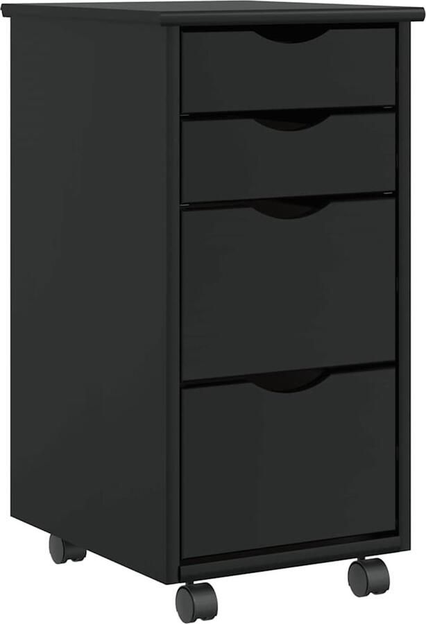 VidaXL Ladekast MOSS Verrijdbaar Massief Grenenhout Zwart Bureaukast Bureaukasten Ladekast Ladenkast