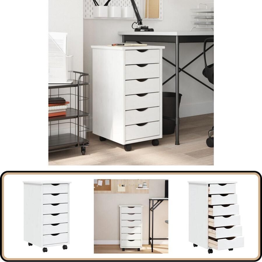VidaXL Ladekast MOSS Wit Massief Grenenhout Verrijdbare Ladekast Houten Ladekast Met Laden Opslagkast Bureaustool