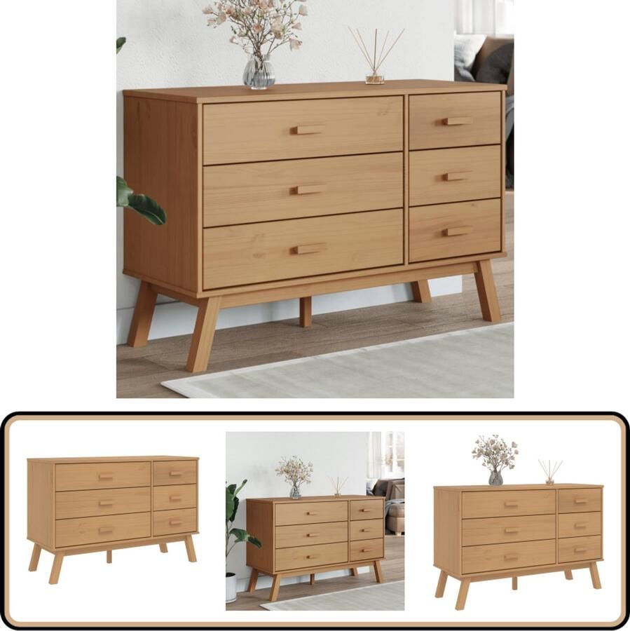 VidaXL Ladekast OLDEN Bruin Massief Grenenhout Ladekast Scandinavisch Design Houten Ladekast Grenenhouten Kast Vintage Kast