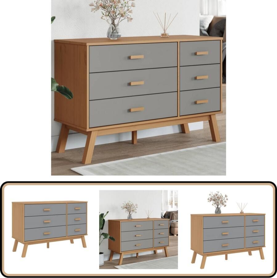 VidaXL Ladekast OLDEN Massief Grenenhout 6 Lades Ladekast Scandinavisch Design Grenenhout Vintage Opbergkast