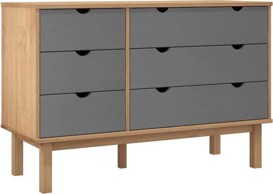 VidaXL Ladekast OTTA Grenenhout Bruin en Grijs Ladekast Scandinavisch Design Grenenhout Bruine Ladekast Grijze Ladekast - Foto 2